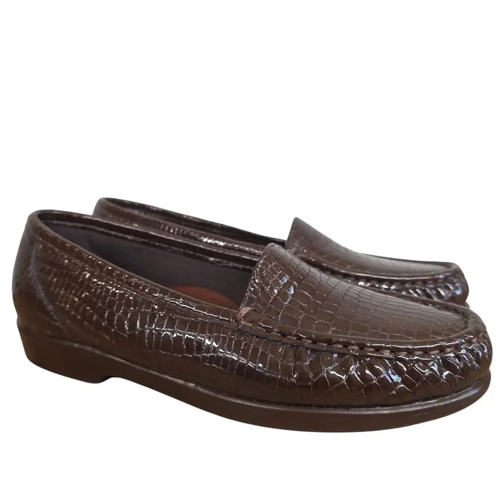 SAS Tripad Loafers Womens 6.5 W Brown Croc Leather Comfort Shoes Made in USA